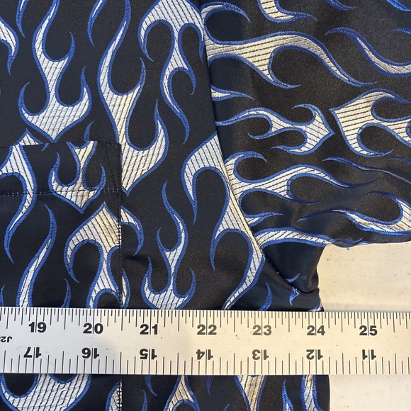 Y2K Mecca Mens Satin‎ Flames Damask Button Up Shirt Large Bowling Streetwear - Picture 5 of 8